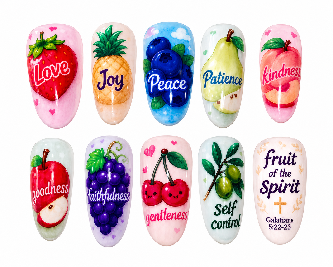 Fruit of the Spirit Press On Nail Set